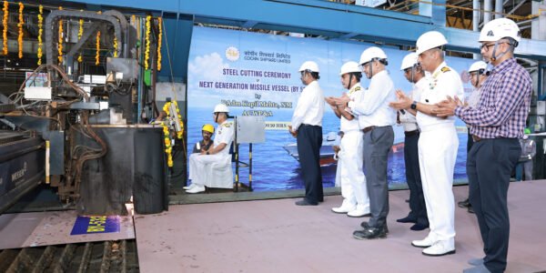 steel cutting ceremony for the second ship of the Missile Vessel (NGMV) project was held at Cochin Shipyard Limited