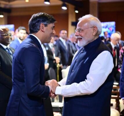 Former British PM Rishi Sunak met PM Narendra Modi in New Delhi.