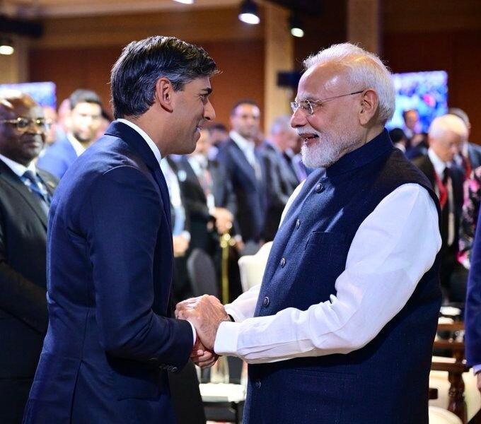 Former British PM Rishi Sunak met PM Narendra Modi in New Delhi.