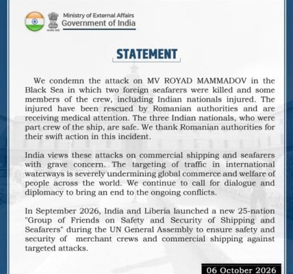 India condemned the attack on the commercial cargo ship MV Royad Mammadov in the Black Sea.