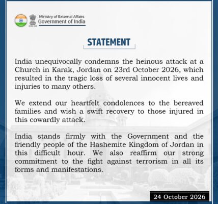 India condemns attack on a church in Karak, Jordan