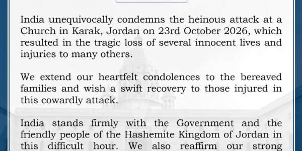 India condemns attack on a church in Karak, Jordan