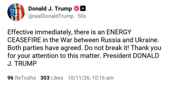 Russia and Ukraine agree to stop attacks on energy facilities Donald Trump