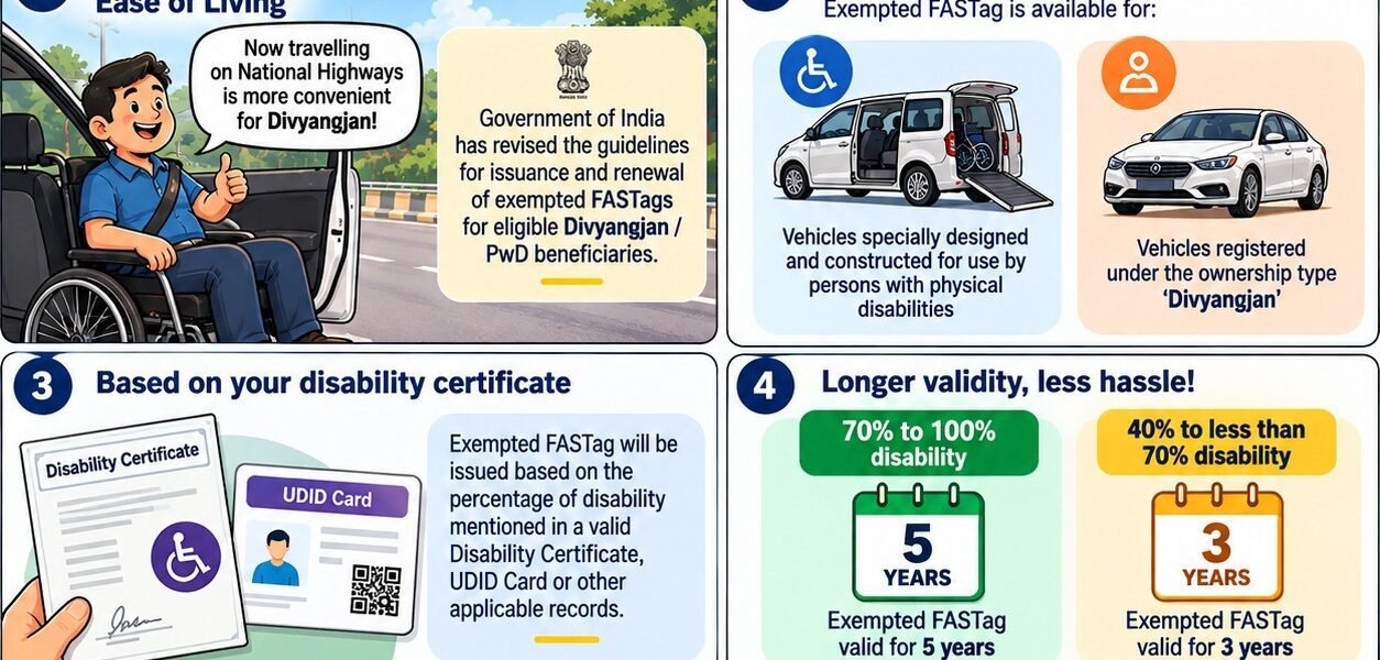 government has amended the guidelines for issuing concessional FASTags for persons with disabilities and their vehicles